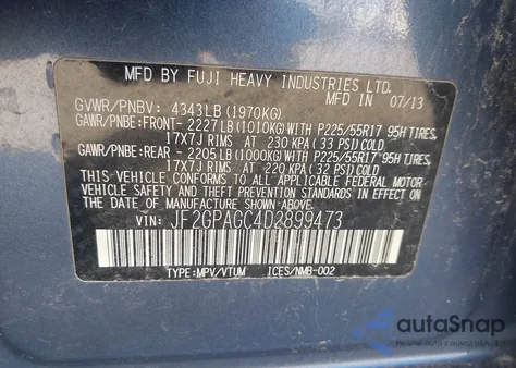 2013 Subaru Xv Crosstrek 2.0I Limited z USA, uszkodzony, nr VIN JF2GPAGC4D2899473